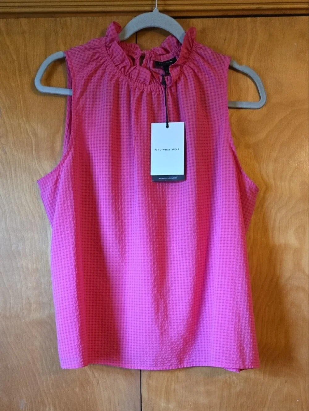 Who What Wear Hot Pink Ruffle-Neck Sleeveless Top